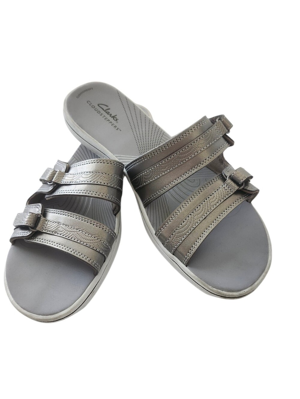 Clarks Cloudsteppers Breeze Piper Sandal Slides Pewter Size 10